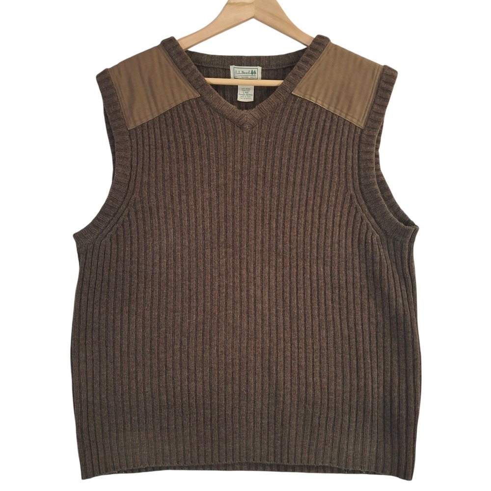 L.L. Bean Commando Sweater Vest Mens Large Brown Merino Lambswool Shooting